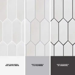 Suburbs White 10 in. x 12.375 in. Picket Polished Marble Wall and Floor Mosaic Tile (0.859 sq. ft./Each) by Jeffrey Court 13 Suburbs White 10 in. x 12.375 in. Picket Polished Marble Wall and Floor Mosaic Tile (0.859 sq. ft./Each) by Jeffrey Court -Ivy Hill Tile Sales white jeffrey court marble tile 13013 1d 1000