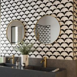 Parasol White/Black 8.5in. x 8.625in. Polished Calacatta/Nero Marquina/Marble Wall/Floor Mosaic Tile (5.09 sq. ft./Case) by Jeffrey Court -Ivy Hill Tile Sales white jeffrey court marble tile 13020 31 1000