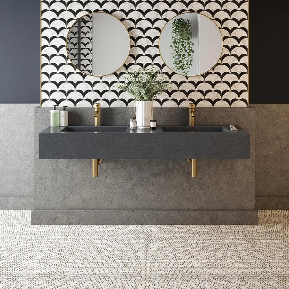 Trapezium White 10.625 in. x 12 in. Polished Calacatta Thassos/Dolomite/Marble Wall/Floor Mosaic (8.85 sq. ft./Case) by Jeffrey Court 6 Trapezium White 10.625 in. x 12 in. Polished Calacatta Thassos/Dolomite/Marble Wall/Floor Mosaic (8.85 sq. ft./Case) by Jeffrey Court - Image 4