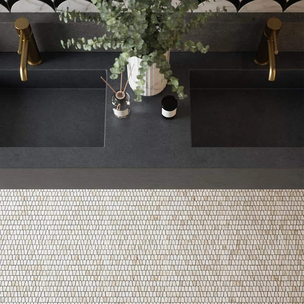 Trapezium White 10.625 in. x 12 in. Polished Calacatta Thassos/Dolomite/Marble Wall/Floor Mosaic (8.85 sq. ft./Case) by Jeffrey Court 4 Trapezium White 10.625 in. x 12 in. Polished Calacatta Thassos/Dolomite/Marble Wall/Floor Mosaic (8.85 sq. ft./Case) by Jeffrey Court - Image 2