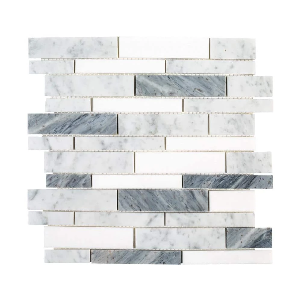 Lombard Fog White 11.75 in. x 11.75 in. Interlocking Semi-Polished Marble Mosaic Tile (9.588 sq. ft./Case) by Jeffrey Court 3 Lombard Fog White 11.75 in. x 11.75 in. Interlocking Semi-Polished Marble Mosaic Tile (9.588 sq. ft./Case) by Jeffrey Court
