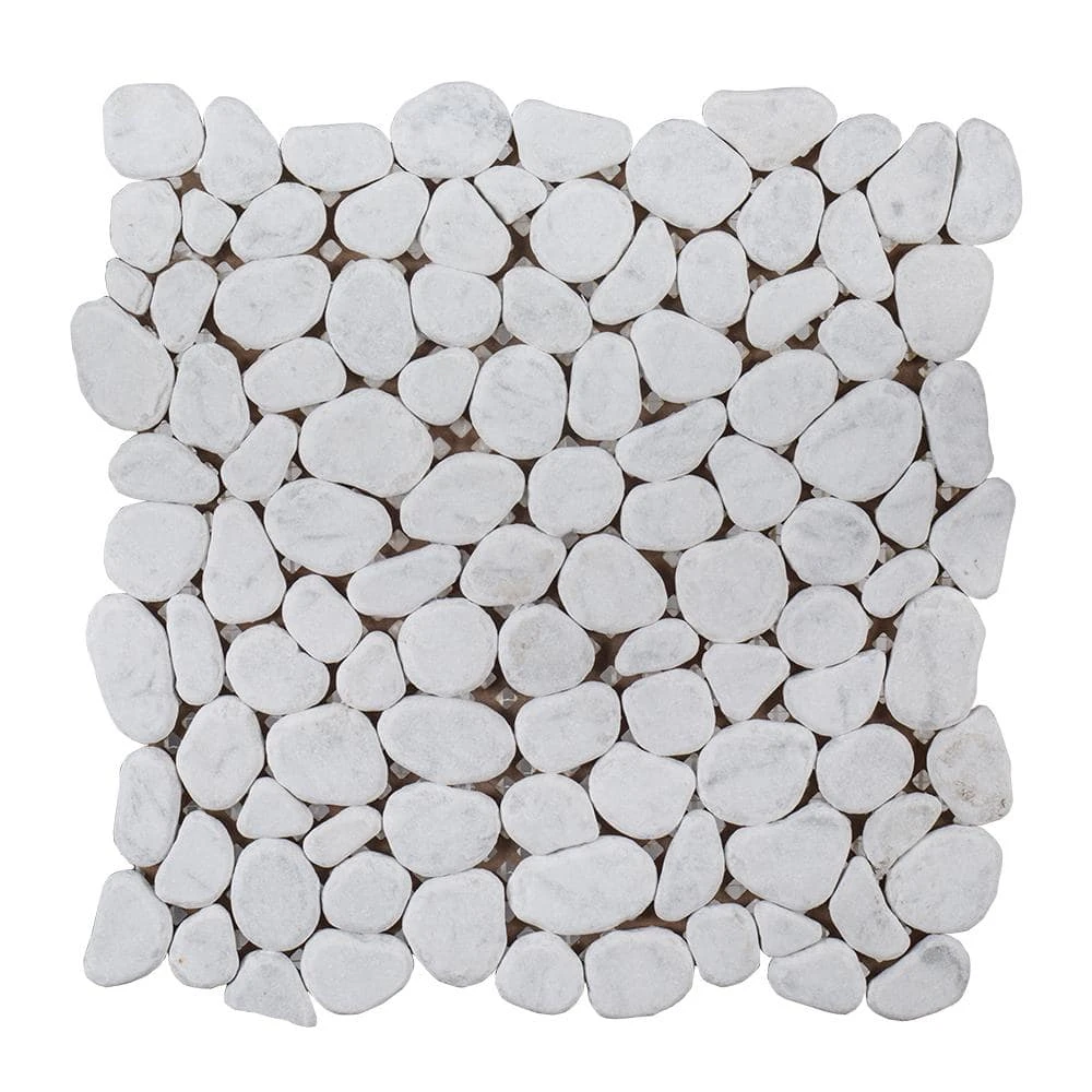 Winter Court White 11.5 in. x 11.5 in. Pebble Honed Marble Wall and Floor Mosaic Tile (9.18 sq. ft./Case) by Jeffrey Court 3 Winter Court White 11.5 in. x 11.5 in. Pebble Honed Marble Wall and Floor Mosaic Tile (9.18 sq. ft./Case) by Jeffrey Court