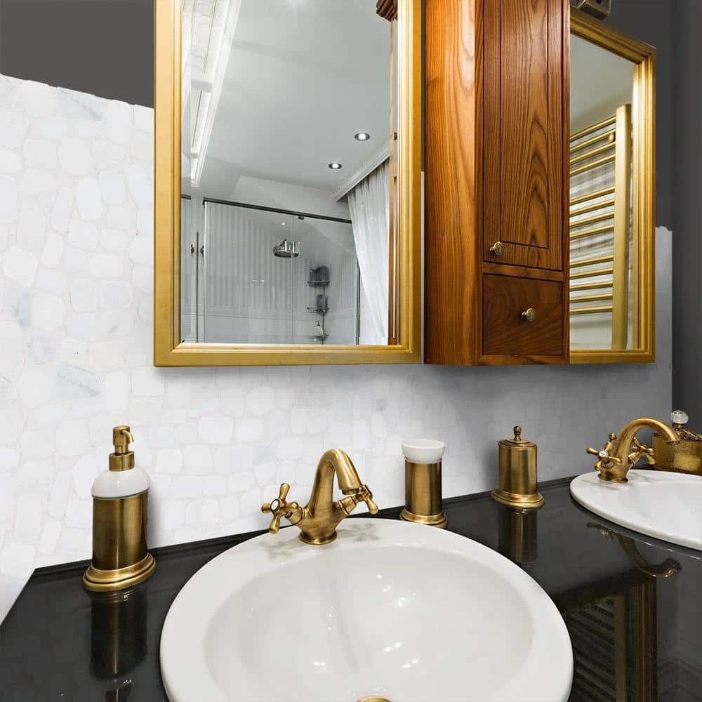 Winter Court White 11.5 in. x 11.5 in. Pebble Honed Marble Wall and Floor Mosaic Tile (9.18 sq. ft./Case) by Jeffrey Court 4 Winter Court White 11.5 in. x 11.5 in. Pebble Honed Marble Wall and Floor Mosaic Tile (9.18 sq. ft./Case) by Jeffrey Court - Image 2