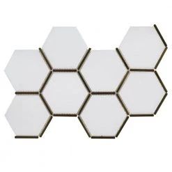 Laurel Brass White 8.5 in. x 14.875 in. Hexagon Honed Marble/Gold Metal Wall and Floor Mosaic Tile (8.78 sq. ft./Case) by Jeffrey Court