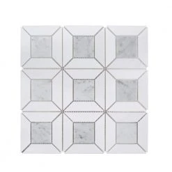 Doheny Thassos White 12.375 in. x 12.375 in. Basket Weave Mixed Marble Wall and Floor Mosaic Tile (10.63 sq. ft./Case) by Jeffrey Court