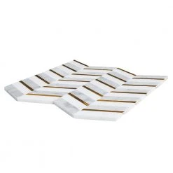 Dreamcicle White 11.875 in. x 11.875 in. Chevron Marble/Gold Metal Floor and Wall Mosaic Tile (0.979 sq. ft./Each) by Jeffrey Court -Ivy Hill Tile Sales white jeffrey court marble tile 97936 40 1000