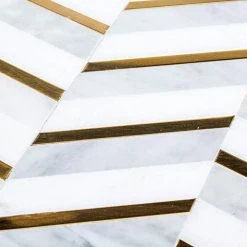 Dreamcicle White 11.875 in. x 11.875 in. Chevron Marble/Gold Metal Floor and Wall Mosaic Tile (0.979 sq. ft./Each) by Jeffrey Court -Ivy Hill Tile Sales white jeffrey court marble tile 97936 a0 1000