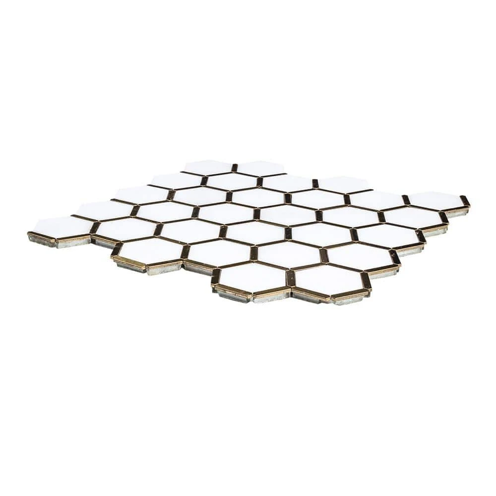 Karats White 10.625 in. x 11.125 in. Hexagon Polished Marble/Gold Metal Floor and Wall Mosaic Tile (0.820 sq. ft./Each) by Jeffrey Court 5 Karats White 10.625 in. x 11.125 in. Hexagon Polished Marble/Gold Metal Floor and Wall Mosaic Tile (0.820 sq. ft./Each) by Jeffrey Court - Image 3