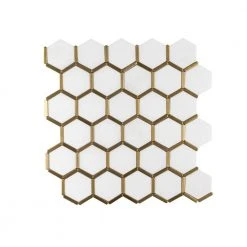 Karats White 10.625 in. x 11.125 in. Hexagon Polished Marble/Gold Metal Floor and Wall Mosaic Tile (0.820 sq. ft./Each) by Jeffrey Court