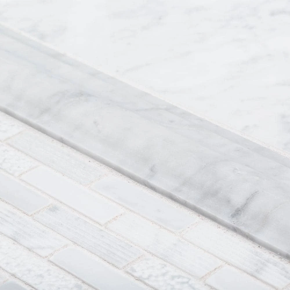 Snowed In White 11.75 in. x 9.75 in. Interlocking Textured Marble Mosaic Tile (7.95 sq. ft./Case) by Jeffrey Court 6 Snowed In White 11.75 in. x 9.75 in. Interlocking Textured Marble Mosaic Tile (7.95 sq. ft./Case) by Jeffrey Court - Image 4