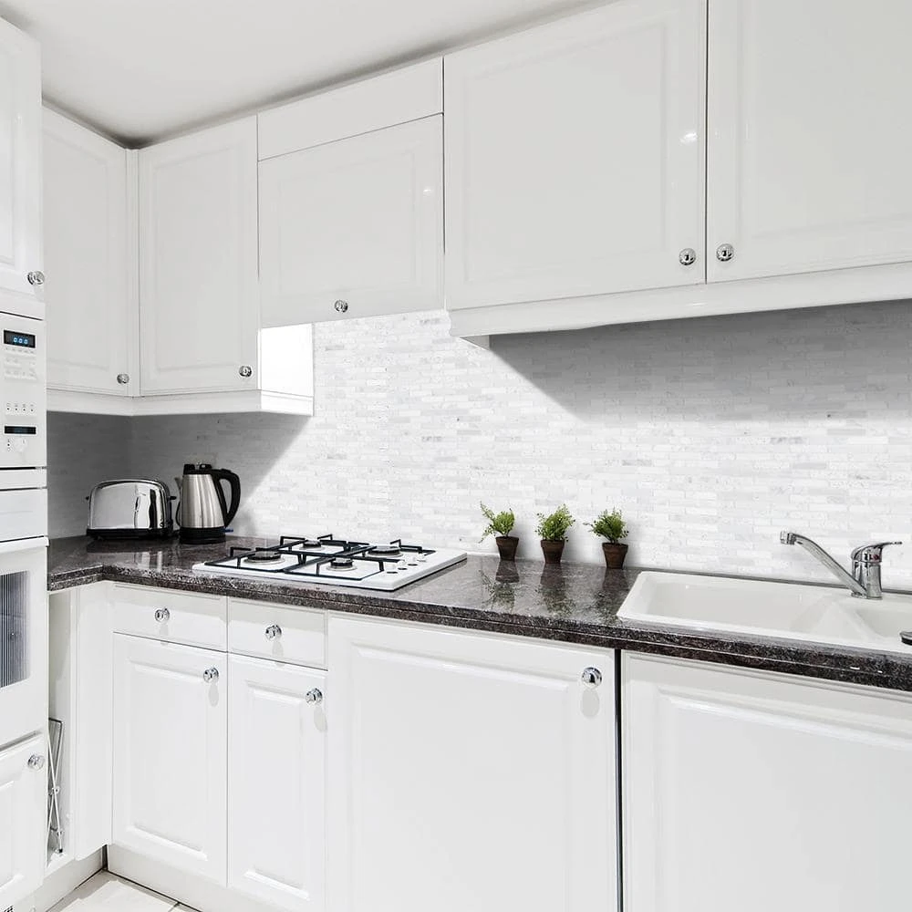 Snowed In White 11.75 in. x 9.75 in. Interlocking Textured Marble Mosaic Tile (7.95 sq. ft./Case) by Jeffrey Court 4 Snowed In White 11.75 in. x 9.75 in. Interlocking Textured Marble Mosaic Tile (7.95 sq. ft./Case) by Jeffrey Court - Image 2