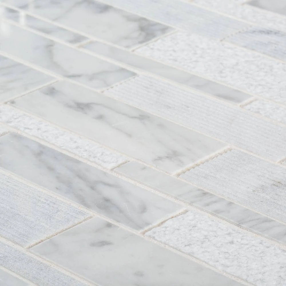 Restful Sea White 10.5 in. x 10.75 in. Interlocking Textured Marble Wall and Floor Mosaic Tile (7.839 sq. ft./Case) by Jeffrey Court 7 Restful Sea White 10.5 in. x 10.75 in. Interlocking Textured Marble Wall and Floor Mosaic Tile (7.839 sq. ft./Case) by Jeffrey Court - Image 5