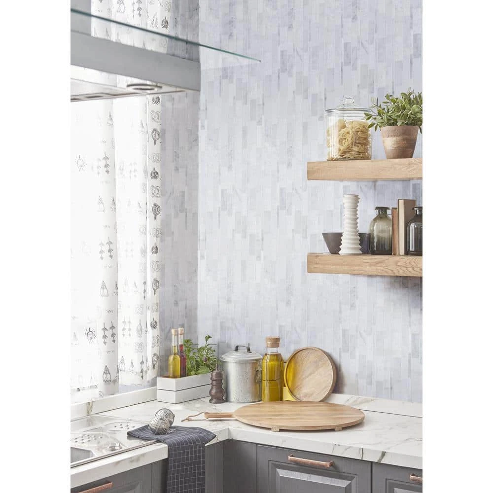 Restful Sea White 10.5 in. x 10.75 in. Interlocking Textured Marble Wall and Floor Mosaic Tile (7.839 sq. ft./Case) by Jeffrey Court 4 Restful Sea White 10.5 in. x 10.75 in. Interlocking Textured Marble Wall and Floor Mosaic Tile (7.839 sq. ft./Case) by Jeffrey Court - Image 2