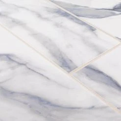 Glossy Ocean Carrara White 4 in. x 12 in. Subway Gloss Ceramic Wall Tile (9.687 sq. ft./Case) by Jeffrey Court -Ivy Hill Tile Sales white ocean jeffrey court ceramic tile 13010 77 1000