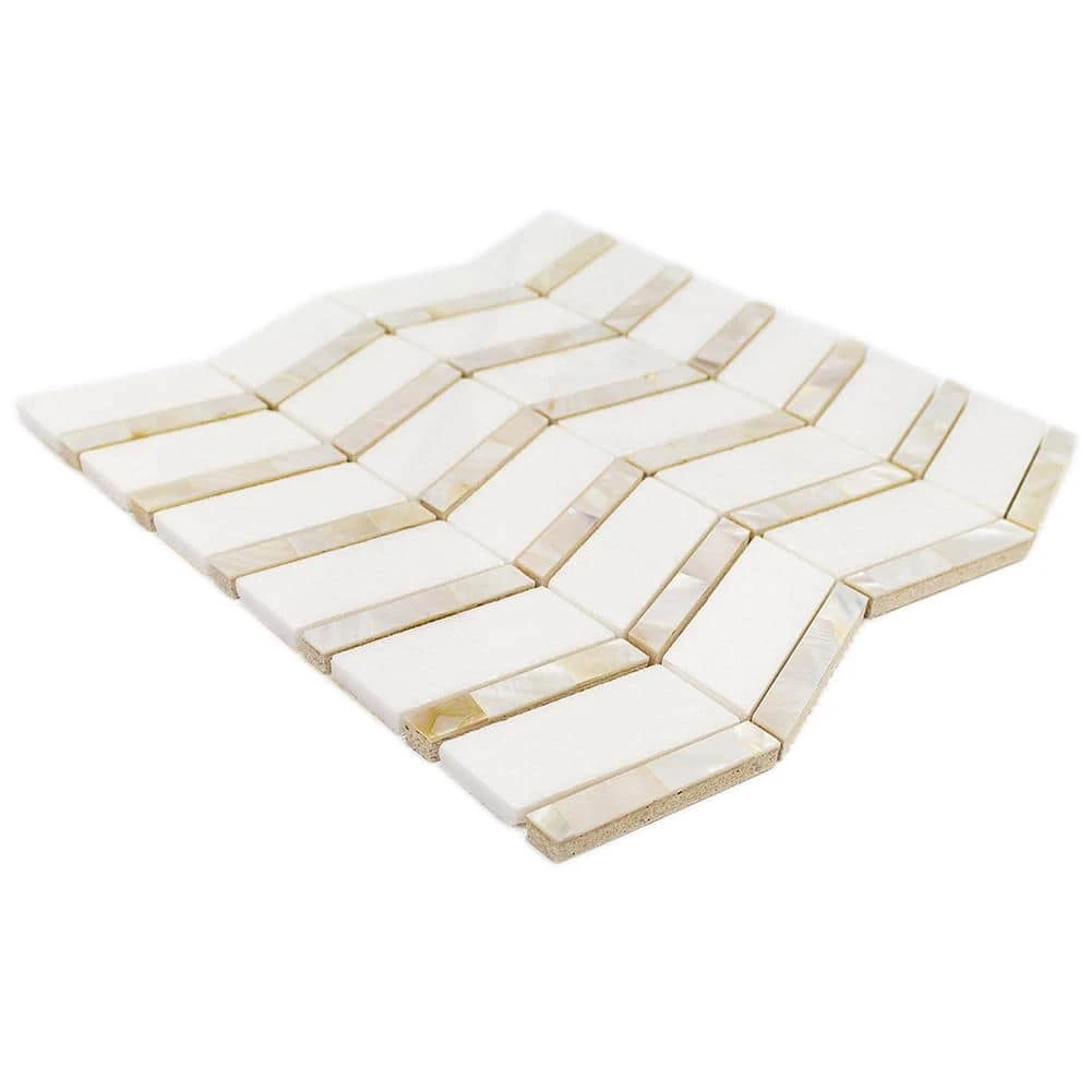 Blazon White Thassos And Mother Of Pearl Herringbone 11 3/4 in. x 11 5/8 in. Polished Glass Mosaic Tile by Ivy Hill Tile 7 Blazon White Thassos And Mother Of Pearl Herringbone 11 3/4 in. x 11 5/8 in. Polished Glass Mosaic Tile by Ivy Hill Tile - Image 5